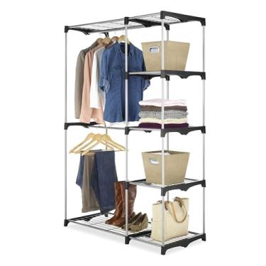 Imagem de Whitmor Organizador de armário suspenso de metal, suporte para pendurar roupas, armário de haste dupla, guarda-roupa de metal independente - 48 x 114 x 172 cm, liga de aço, prata