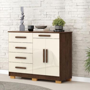 Imagem de Cômoda Sapateira 5 Gavetas 2 Portas Sirius Imbuia/champanhe - Vila Rica