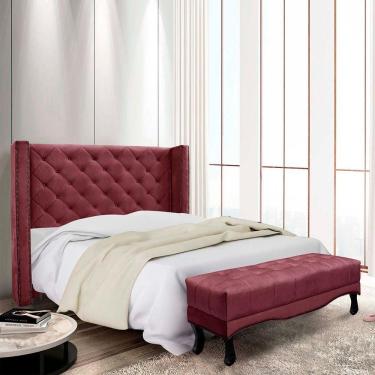 Imagem de Kit Cabeceira E Recamier Egito Spz 160cm Veludo - Adj Decor Vinho