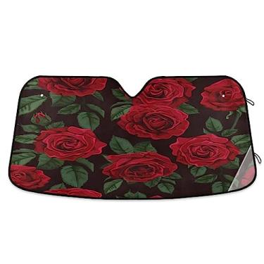 Imagem de Persiana de carro floral flor rosa vermelha, sombra de sol dobrável para janela de carro, proteção UV persiana dobrável para janela de carro, acessórios de resfriamento de carro