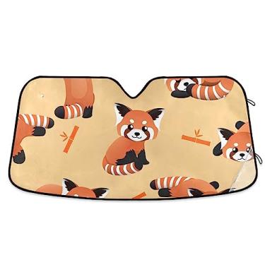 Imagem de Pára-brisa dianteiro bonito panda vermelho para janela de carro, para-sol para carro, proteção UV persiana dobrável para janela de carro, acessórios de verão para carro