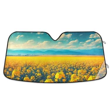 Imagem de Guarda-sol de carro campo de flores amarelas para-brisa refletor UV janela dianteira sombra solar protege seu carro