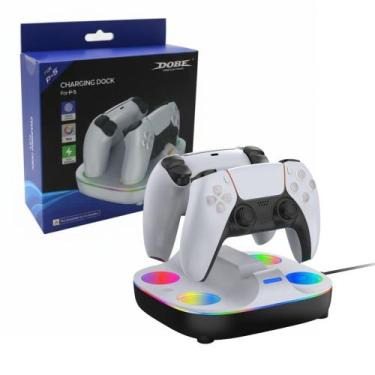 Imagem de Base Dock Duplo Carregador com Led RGB para Controle Manete Ps5 Playst