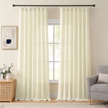 Imagem de Cortinas extra longas de 300 cm para teto alto, conjunto de 2 painéis para sala de estar, plissadas com ganchos, abas traseiras, boêmia semitransparente, cortinas grandes bege