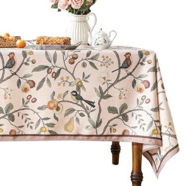 Imagem de bilin gaier Toalha de mesa retângulo de linho, resistente a amassados, rosa francês, impressão com Froal, toalha de mesa de costura decorativa para Ação de Graças, Natal, sala de jantar, casa, cozinha