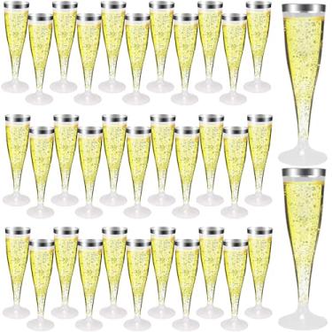 Imagem de Bgtecho Pacote com 100 taças de champanhe de plástico, aro prateado de 127 g