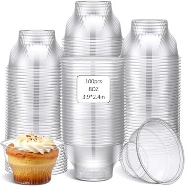 Imagem de Yungyan Pacote com 100 copos de parfait de plástico transparente de 227 g Copos de sobremesa redondos descartáveis para sorvete, iogurte congelado, mousse, pudim, servir festa