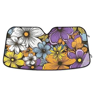 Imagem de Viseira de sol de carro margarida com desenho colorido, para-sol para para-brisa automotiva, protetor solar para carro, protetor solar para carro