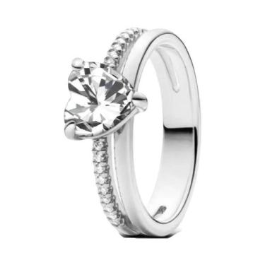 Imagem de Anel Em Forma De Coração Com Pedra Vermelha Em Prata Esterlina 925 Cor