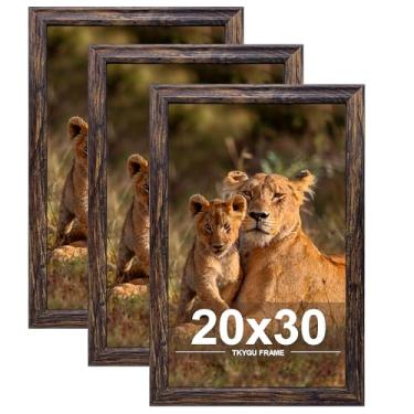 Imagem de TKYGU Conjunto de 3 porta-retratos de 50 x 76 cm, moldura de madeira marrom, vertical e horizontal para pendurar na parede, grande estúdio para fotos, pôsteres e impressões artísticas, o melhor