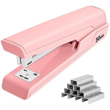 Imagem de Grampeador de metal com grampos 830, grampeador de escritório, grampeador para mesa, capacidade de 25 a 30 folhas, antiderrapante, rosa
