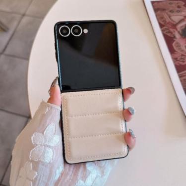 Imagem de Capa de celular luxuosa com enchimento de plumas para Samsung Galaxy Z Flip 7 6 5 4 3 Zflip7 Fe Zflip6 (para Galaxy Z Flip4/Cáqui)