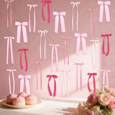Imagem de Charouse 40 peças de decoração de laço rosa para quarto de meninas, decoração de parede com laços de fita rosa, decoração de parede de arco de 5 tamanhos, aniversário, embrulho de presente, guirlanda