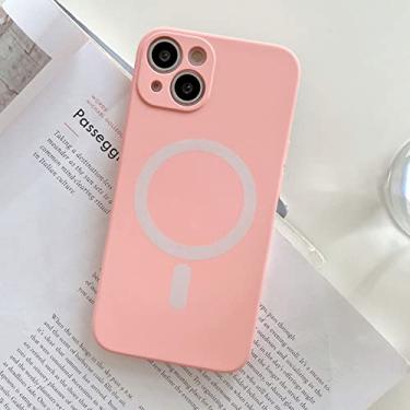 Imagem de Capa magnética de silicone líquido para iPhone 13 12 14 Pro Max XS X XR 7 8 Plus mini para capa de carregador sem fio, rosa, para iPhone 14