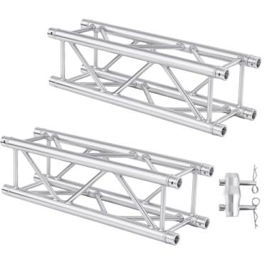 Imagem de Tandefio Pacote com 2 suportes de luz de DJ de alumínio, segmento de treliça de palco, 30,5 x 30,5 cm, quadrado reto, suporte de iluminação para DJ, palco de treliça com 8 acopladores, capacidade de