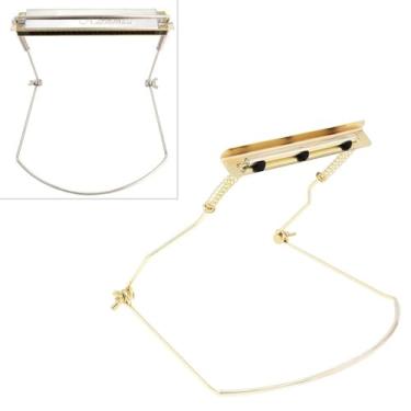 Imagem de YAYUZEST Suporte de gaita profissional, suporte de gaita de 10 furos, suporte de pescoço ajustável antiarranhões (ouro, 10 furos)