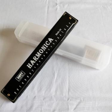 Imagem de Gaita de 24 furos em chave C, gaita tremolo colorida para iniciantes, autoestudo e presente (preto)