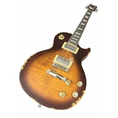 Imagem de Electric Guitar Distressed Sunset - Solid Mahogany Body Flame Maple Top & Rosewood Fretboard Aged Style