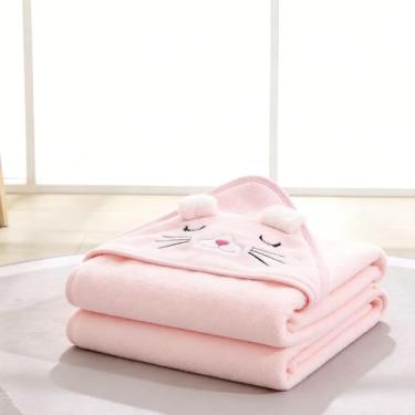 Imagem de Toalha de banho animal com capuz de gato, roupão infantil 78 x 78 cm, capa com capuz de pelúcia macia para depois do banho