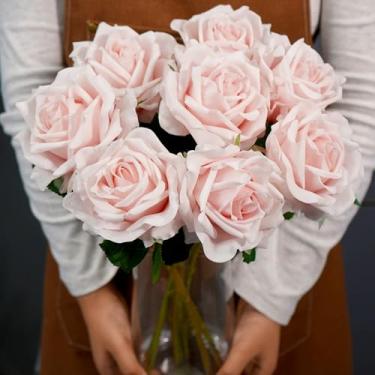 Imagem de JaHe Artisan 6 peças de rosas de látex de toque real de seda, haste única artificial, flores grandes para casa, festa, escritório, casamento, decoração interna, arranjos florais, centros de mesa