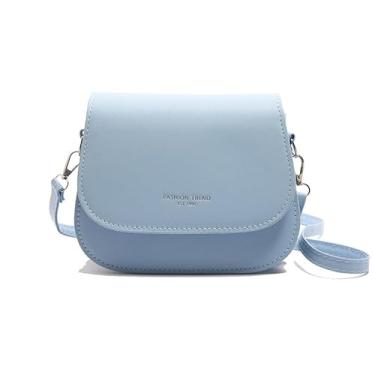 Imagem de Bolsa tiracolo de poliuretano, bolsa de ombro simples com alça ajustável, bolsa pequena feminina moderna, Azul, Medium