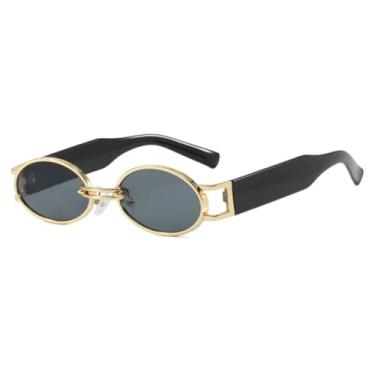 Imagem de HCHES Óculos de Sol Femininos Clássicos Retrô Oval Punk com Armação Vazada de Luxo UV400 e Design Masculino (Cinza Dourado)