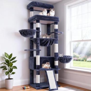 Imagem de Hey-brother Torre de árvore para gatos, postes para arranhar com plataforma e cesta extragrande, condomínio especializado, 2 redes aconchegantes, tábua de arranhar para gatos adultos em ambientes