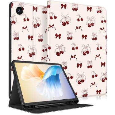 Imagem de Wazzasoft Capa para Samsung Galaxy Tab A9+ – Capa fólio inteligente com porta-lápis embutido, design fofo para tablet Samsung A9 Plus, capa de 11 polegadas (SM-X210/X216/X218), laço e cereja