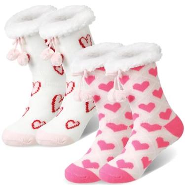 Imagem de Suhine 2 pares de meias femininas felpudas e fofas de inverno com coração quente, térmica, aconchegante, para Natal, Dia dos Namorados, Pastel, tamanho �nico