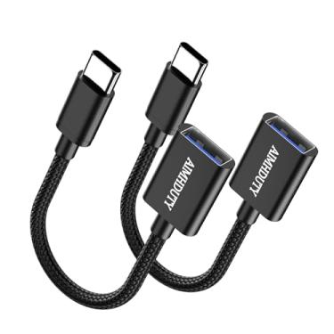 Imagem de AIMHDUTY Pacote com 2 adaptadores USB C para USB 3.0, USB C macho para USB fêmea OTG, nylon trançado, capas de alumínio, compatível com iPhone 17, 16, 15, MacBook Pro/Air, Galaxy S25/S24/S23 e mais