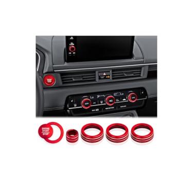 Imagem de DvlynAuroa Para Honda Pilot Accessories 2023-2025, kit de capas de botão de acabamento de liga de alumínio com 6 peças - inicialização, ar condicionado e ajuste de volume (vermelho)