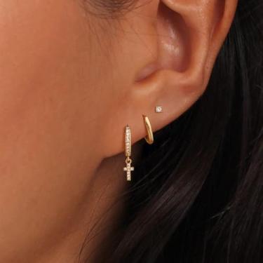 Imagem de Brinco feminino, pulseira de ouro de camada delicada empilhável para mulheres, joias da moda | Presente de festa, banhado a ouro 14K, standard, Latão, Sem pedra preciosa