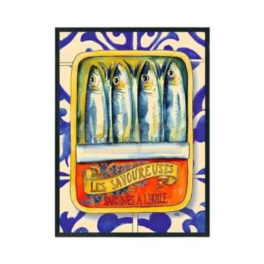 Imagem de Pôster Colorido Vintage Em Lata De Sardinha Pintura Em Tela Arte De Co