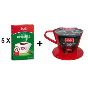 Imagem de kit 5 cx Filtro Papel 1 Suporte plást Melitta nº100 Vermelho