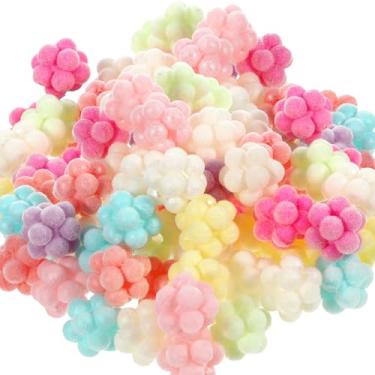 Imagem de Contas de veludo coloridas de 14 mm, 50 peças de contas de veludo chiclete de pompom, contas espaçadoras macias e felpudas, canetas reunidas com contas, contas focais grossas para fazer joias