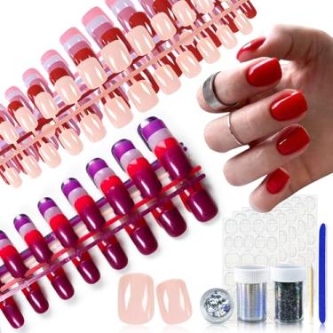 Imagem de 10 kits de unhas de pressão com 240 peças, 2 adesivos de folha de transferência, 1 lantejoulas de borboleta a laser brilhante, 1 conjunto de ferramentas para unhas, kit quadrado macio de gel de cor