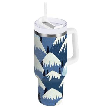 Imagem de SEHANY Copo Abstract Mountains de 1,134 g com alça, copo isolado de aço inoxidável a vácuo de parede dupla, à prova de vazamento, caneca de café isolada para viagem, cabe no suporte de copo de carro