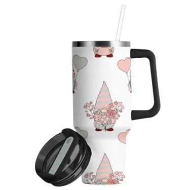 Imagem de ATTX Copo padrão de gnomos dos namorados de 850 g com alça, copo de aço inoxidável a vácuo de parede dupla com palha, caneca de café de viagem isolada #126