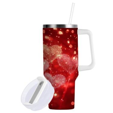 Imagem de ATTX Copo de fogos de artifício do Dia dos Namorados de 1,134 g com alça - Caneca de viagem de aço inoxidável isolada a vácuo, copo de café à prova de vazamento com canudo #251