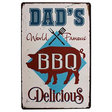 Imagem de Placa de metal para churrasco SUMIK Dad's Deliciosa, placa de metal, placa de pôster de arte vintage para cozinha decoração de parede de casa