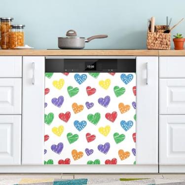 Imagem de ATTX Crayon Hearts Capa de ímã para lava-louças para dia dos namorados | Adesivo decorativo de eletrodomésticos de 58 x 66 cm para armários domésticos e eletrodomésticos #193