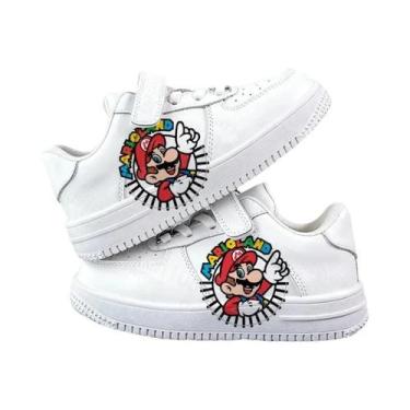 Imagem de Tênis Casuais Brancos Duráveis Com Estampa De Desenho Animado Do Mario
