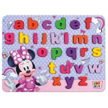 Imagem de Brinquedo Diney Minnie Didatico Letras Cores Encaixe Madeira - Disney 