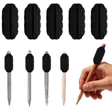 Imagem de 5 Pacote Ponderado Pegadores Lápis, Silicone Auxílio de Caligrafia para Crianças Idosos & Necessidades Especiais Ajustáveis Pegadores de Caneta Compatível com 7-14mm Canetas (Preto)
