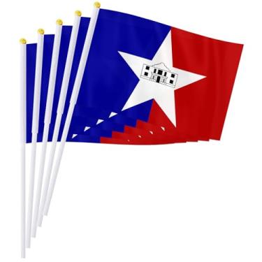 Imagem de PTEROSAUR Conjunto de bandeira portátil da cidade de San Antonio, 14 x 20 cm, mini bandeira de San Antonio para desfiles, festas, celebrações e decoração de casa (pacote com 50)