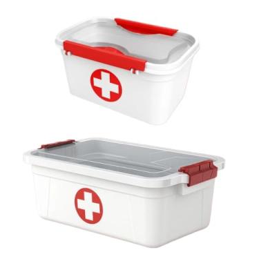 Imagem de Kit com 2 Caixas Organizadoras com Tampa e Travas 1,6L e 3L para Itens de Uso Pessoal e Curativos(1,6L + 3L + 5L)