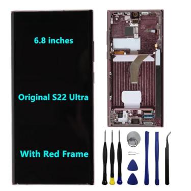 Imagem de 17.3 cm Original AMOLED 120 Hz para Samsung Galaxy S22 Ultra Screen Replacemen OEM S22ultra 5G S908U S908U1 S908B S908E Display Touch Screen Digitalizador Montagem (com moldura vermelha + ferramentas)
