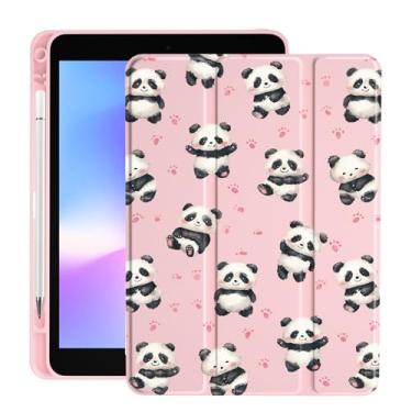Imagem de LuGeKe Linda capa de panda para iPad Air de 10,9 polegadas 4/5ª capa exclusiva, porta-lápis, traseira de acrílico transparente e capa com suporte de três dobras para mulheres