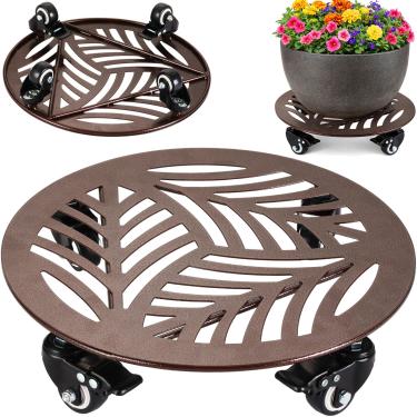 Imagem de 1 pacote grande de metal para plantas com rodas 33 cm suportes de plantas com rodízios para vasos de flores com rodas, rolos de ferro à prova de ferrugem, porta-copos para uso interno e externo