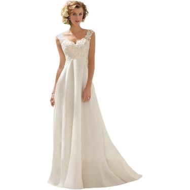 Imagem de Vestidos Weddig Wome's Lace Flower Ombro A Ombro Sem Mangas Sem Costas Trailig Party Bridal Gow, White, XS(Within 49KG)